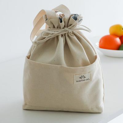 Drawstring Canvas Insulated Lunch Bag Thicken Aluminium Foil Thermal Bento Box Tote Cooler Handbags Picnic Food Dinner Container