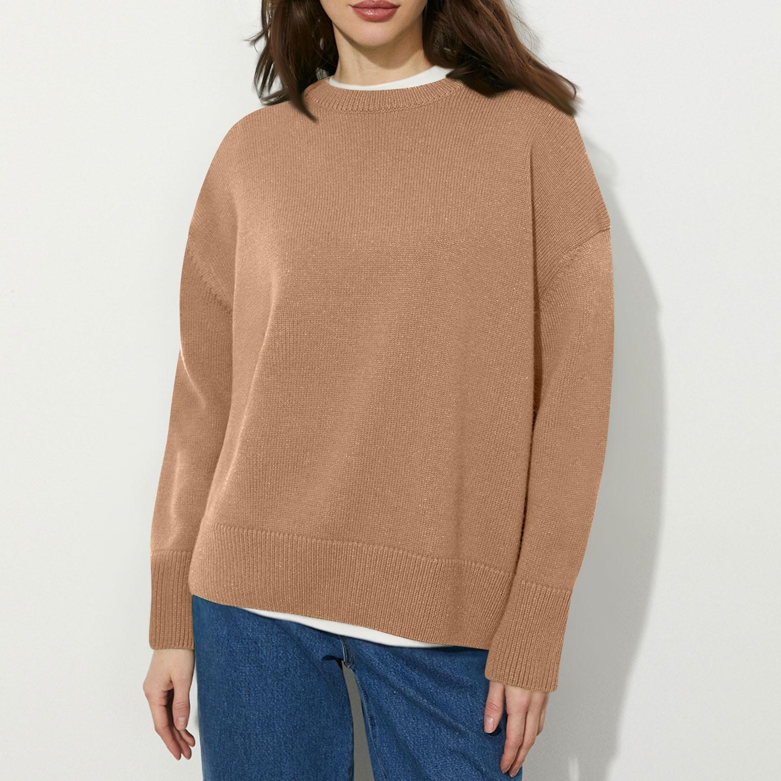 

Женский осенне-зимний однотонный свитер с круглым вырезом M верблюд