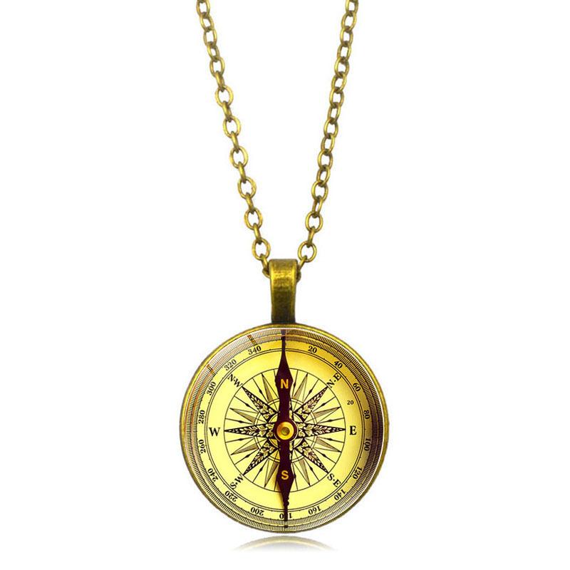 Kompassmuster Zeit Damen Vielseitiger Retro Schmuck Anhänger Halskette