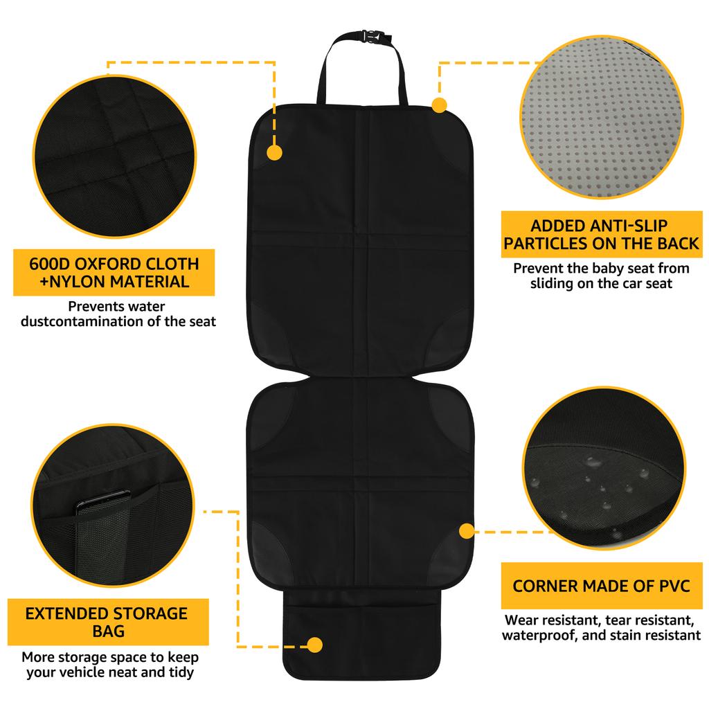 Car Seat Protector for Baby Waterproof Non-Slip Under Baby Car Seat Protector Mat with Mesh Storage Bag Child Car Seat Cushion