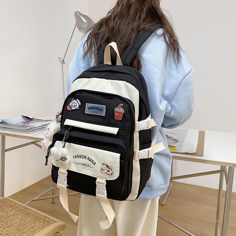School bag female large capacity high school casual simple student backpack primary school students grade 4-6 girl contrasting backpack