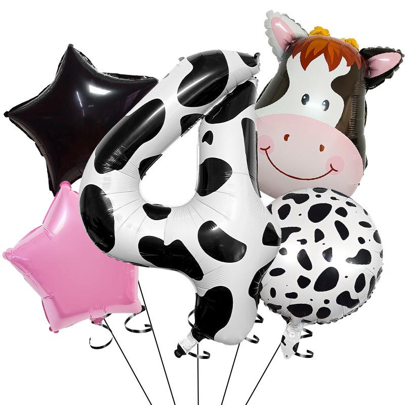 Temu Cow 40 Digital Set Farm Cow Theme Aluminum Film Balloon Set Children'S Birthday Party Arrangement