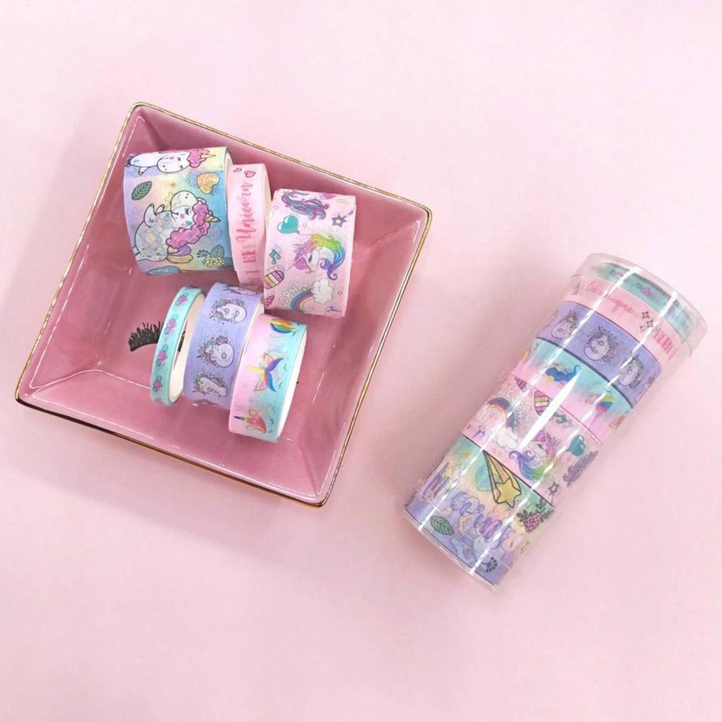 6rolls-volume cute washi tape set, exquisite unicorn pattern cartoon tape, scrapbook planner decoration, DIY stationery