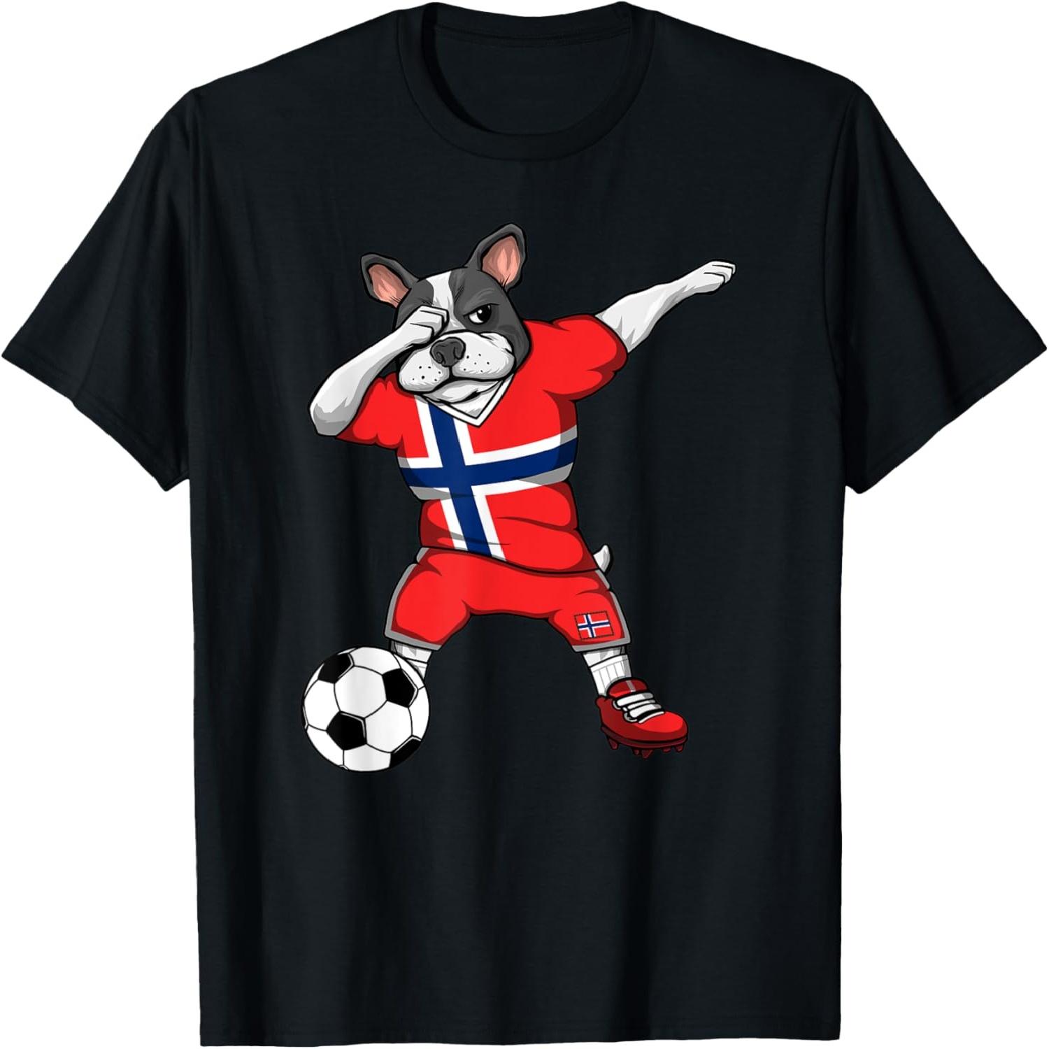 Dabbing French Bulldog Norway Soccer Fans Jersey Football T-Shirt(1) S