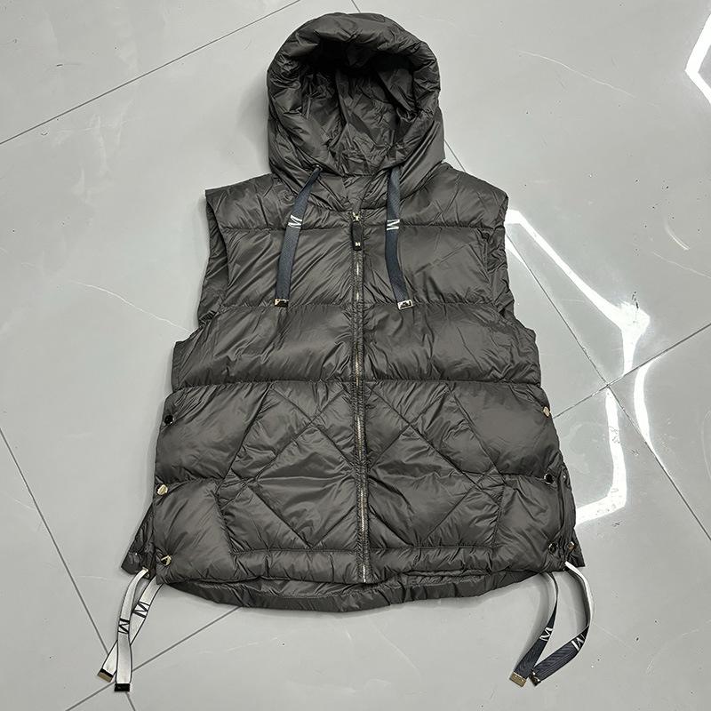 

Женский пуховый жилет из белого утиного пуха с капюшоном, повседневная куртка без рукавов, простой, модный, осенне-зимний L