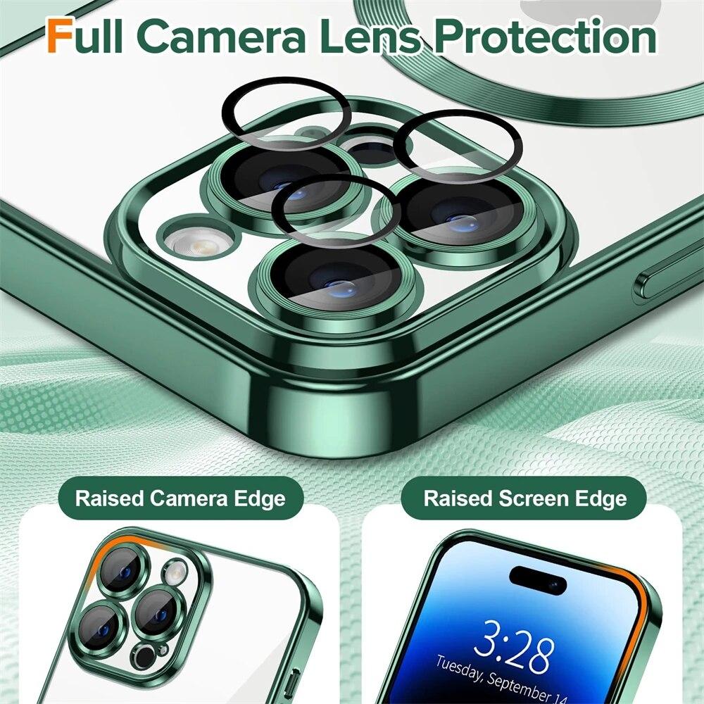 Magsafe Wireless Charging Case for IPhone 15  14 13 12 11 Pro Max Plus Plating Clear TPU Soft  Lens Protectiv Cover