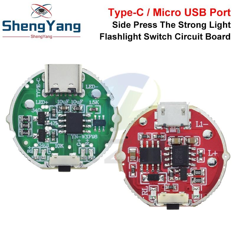 Micro USB / TYPE-C USB Side Press Strong Light Torch Driver Board Three-Speed Control Switch Circuit Board Accessories 10w Watt