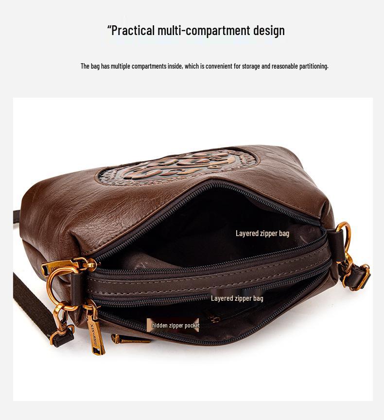 2025 Retro Ethnic Style Women's Genuine Leather Crossbody Bag for Middle-Aged Women