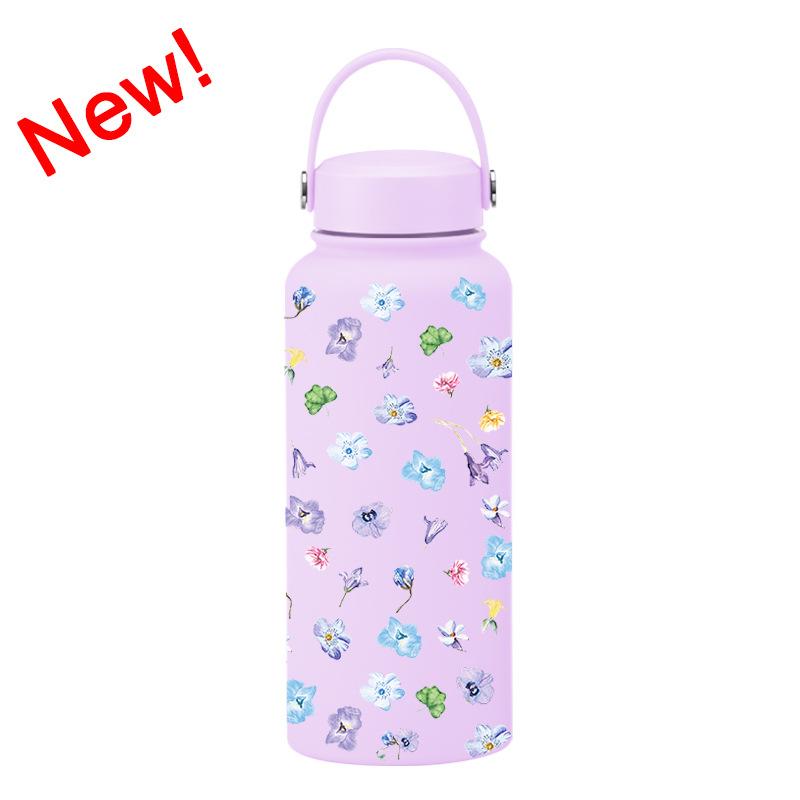 1L Thermos Cup Large Capacity Wide Mouth Portable Vacuum Sports Kettle Outdoor Printing Water Cup Female