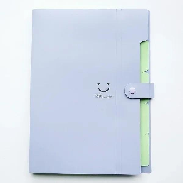 1 PCS A4 Letter Size Jelly Color 5-index Expending File Folder Office Supplies Student Stationary Smile Printing Organizer