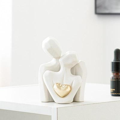 1Pc Couple Hugging Figurine Ceramic Couple Statue Abstract Modern Sculpture Love Figurines Art Craft Couple Home Accents