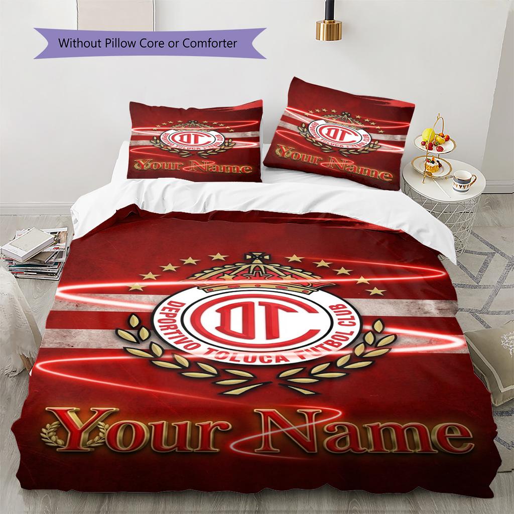 Name Custom Deportivo Toluca FC Logo Pattern Bedding Set Quilt Cover Pillowcase Home Decor Gift (1 * duvet cover + 2 * pillowcase, without core)