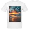 Men's Cotton Crew Neck T-Shirt, Beach Wave Sunset Short Sleeve Black Breathable Casual Tee for Everyday Wear