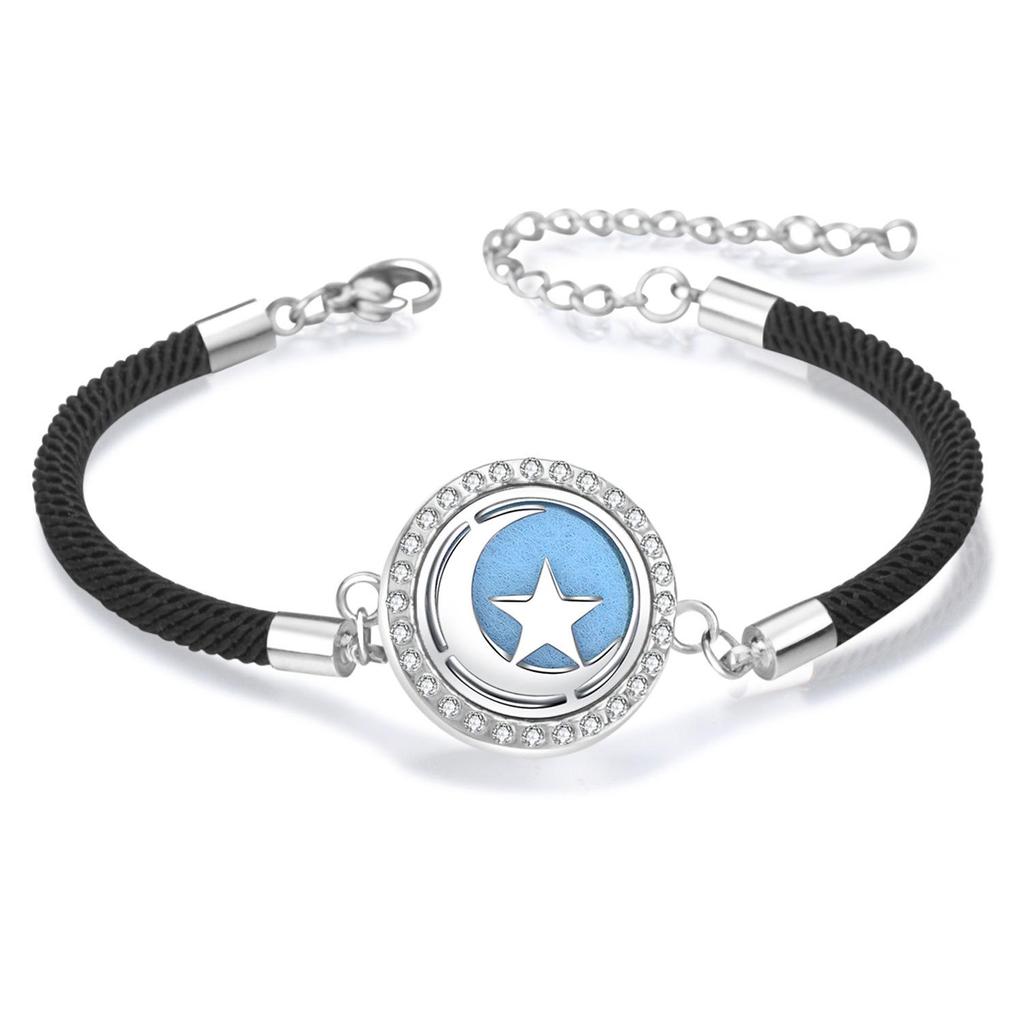 Diamond Inlaid Aroma Diffuser Bracelet: Adjustable Black Rope Wristband for Women