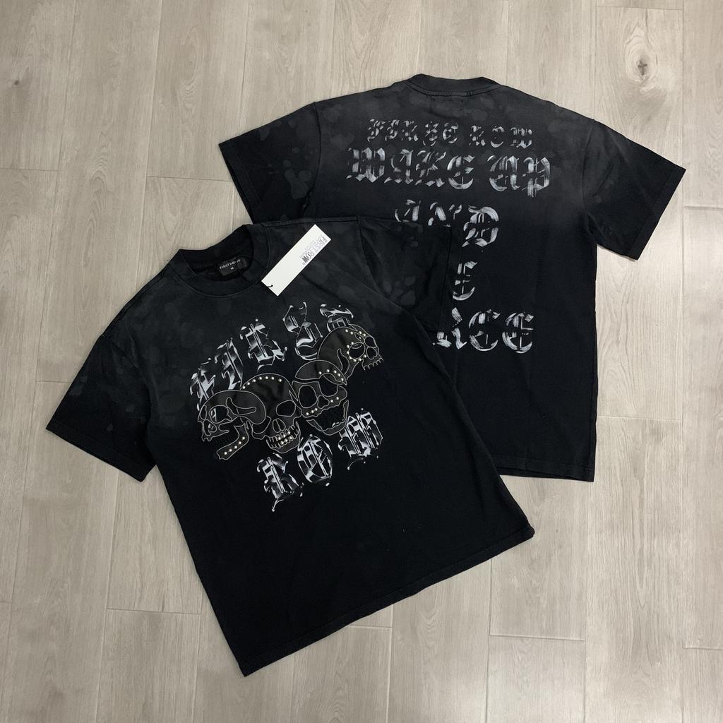 VibeStreet Streetwear Vintage Lavé Diamant Crop Top pour Homme Col Rond Manches Courtes Coupe Ample Coton Strass T-shirts Oversize