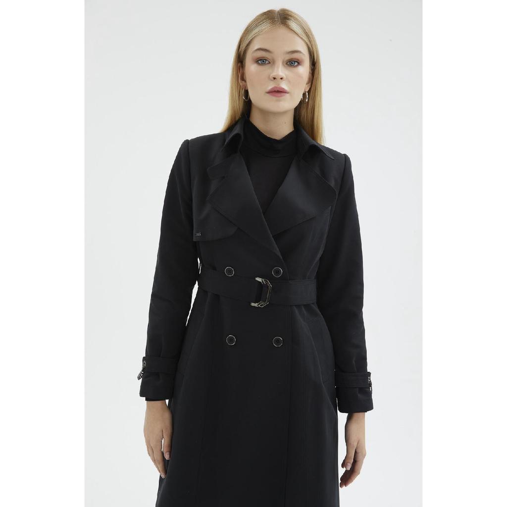 Łańcuszek i pasek Szczegółowy czarny trencz 12615