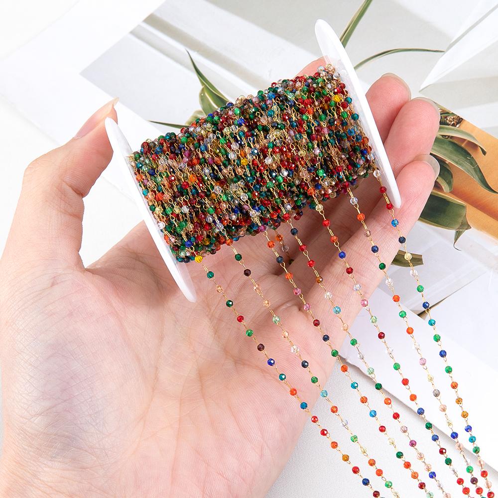 2Meters 1Meter Stainless Steel Thin Chain Colorful Crystal Beaded Chains for DIY Necklace Bracelet Cloth Chain Jewelry Findings