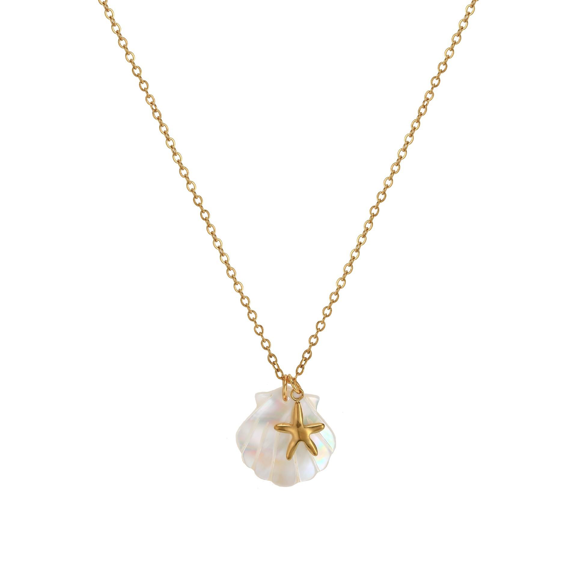 

Beach Starfish Necklace Summer Style Conch Pendant Shell Diy Necklace Stainless Steel Plated 18K Gold Color Retention