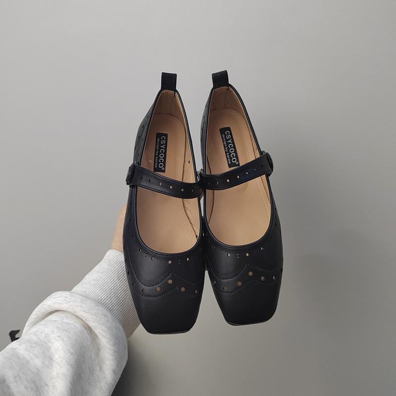 Fashion IPPEUM Women Mary Janes Shoes For Women PU Leather Black Vintage Retro Ballet Flats