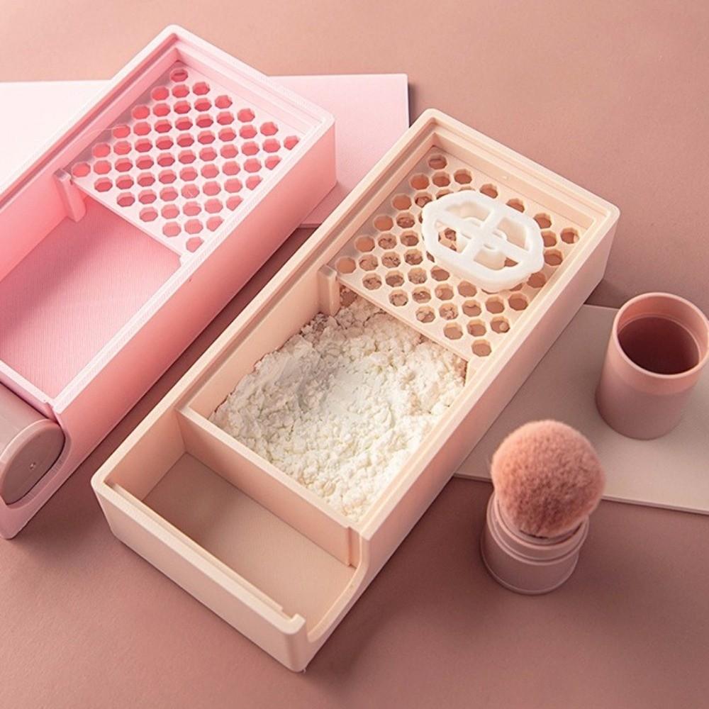 Plastic Powder Storage Box Built-In Brush Perforated Tray  Dust-Resistant Storage