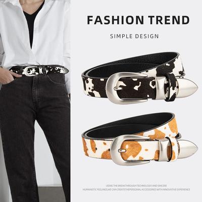 Retro Versatile Real Cowhide Women's Belt Versatile Personality Cow Pattern Jeans Belt Trendy Accessories Niche Belt