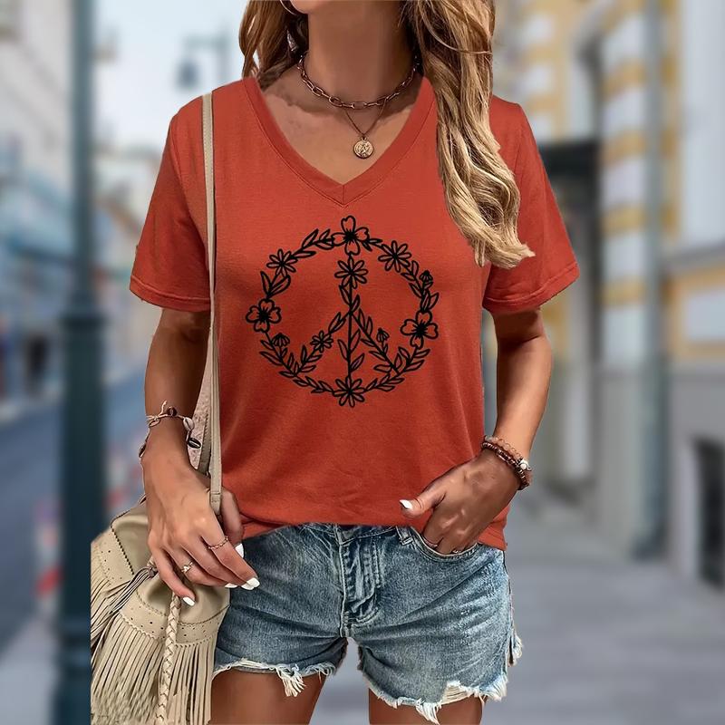 

Цветочный венок Узор Живопись Блузки Короткие рукава V-образный вырез Футболки Повседневные 2XL оранжевый