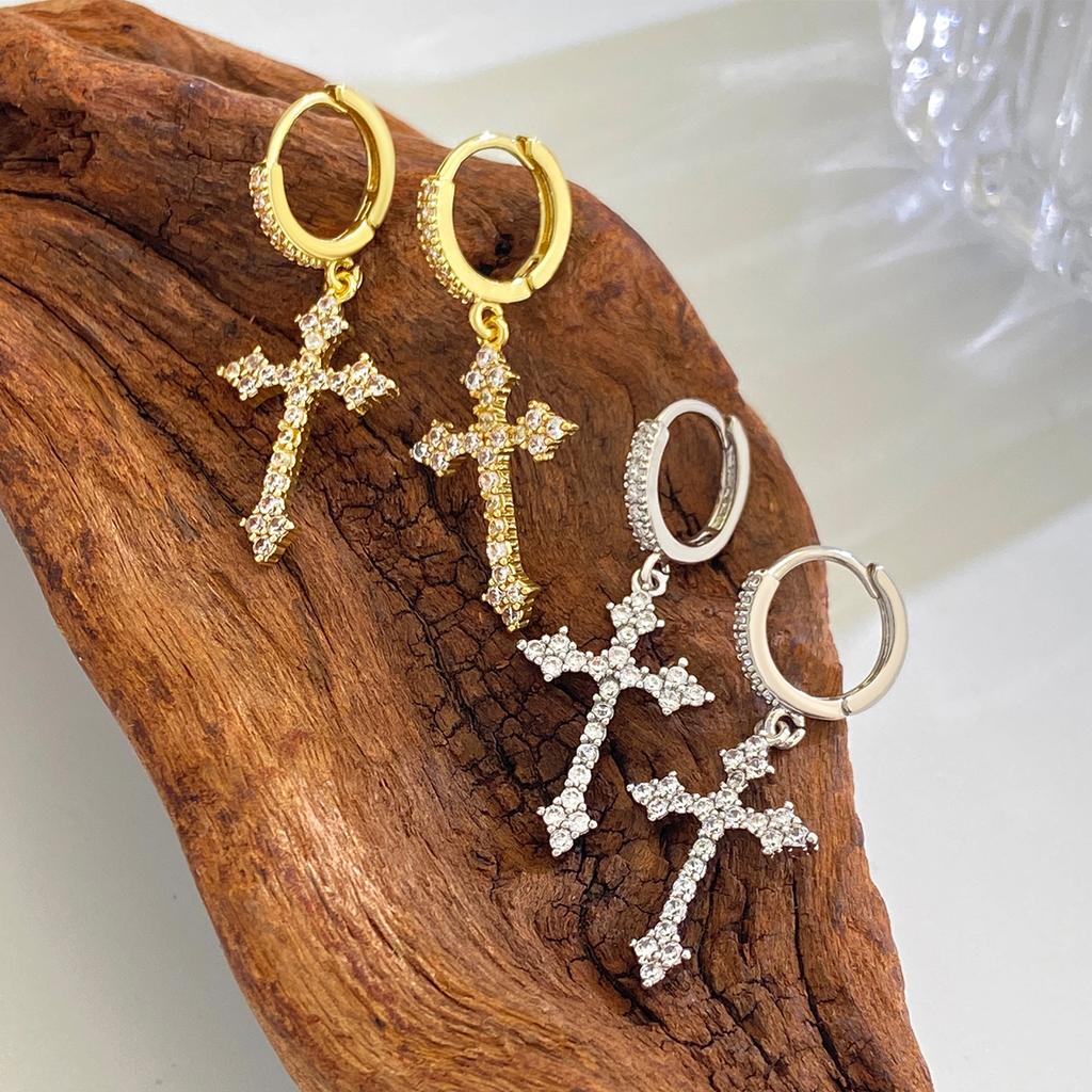 Elegant Crosses Hoop Earrings Elegant Hoop Earrings Accessory With Zircon Crosses Drop for Fashion Enthusiasts