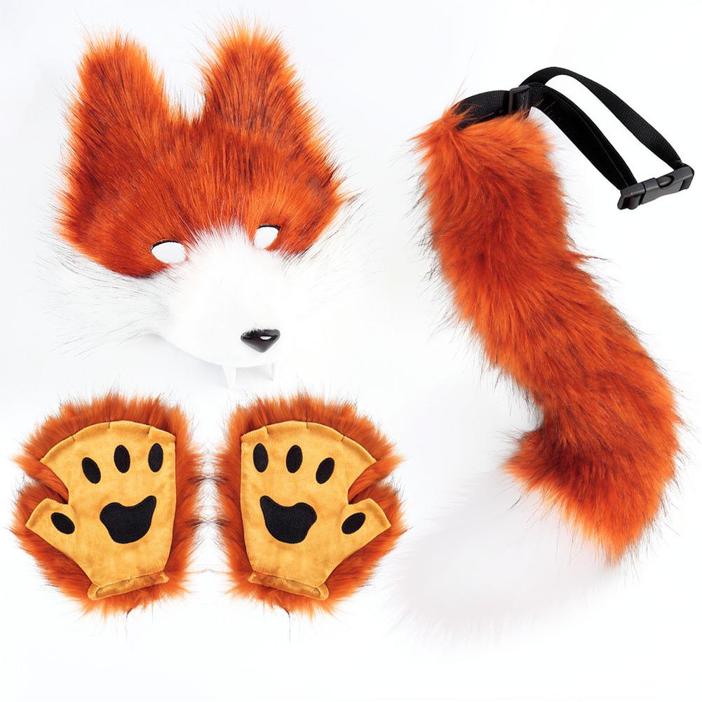 Halloween Wolf Mask Plush Tail Accessory Kit Simulation Animal Roleplay Costume Props Party Masquerade Decoration Set