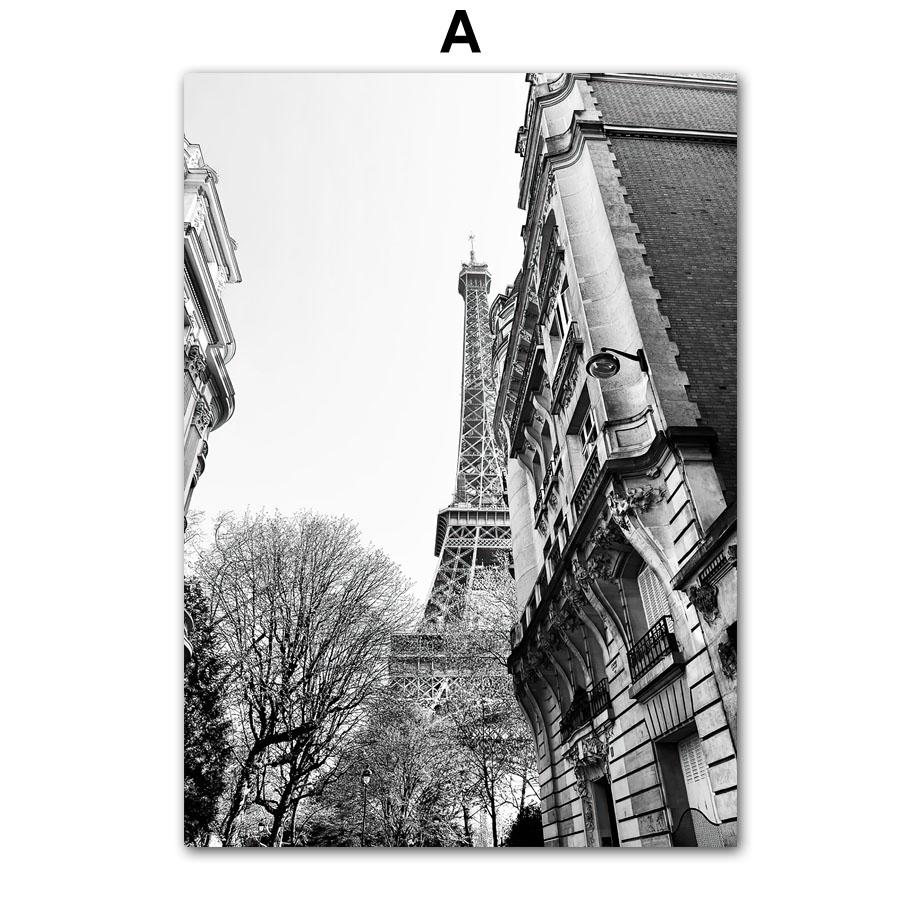 Paris Bridge Fashion Girl Car Building Black White Photos Posters Wall Art Canvas Prints Painting Picture for Living Room Decor