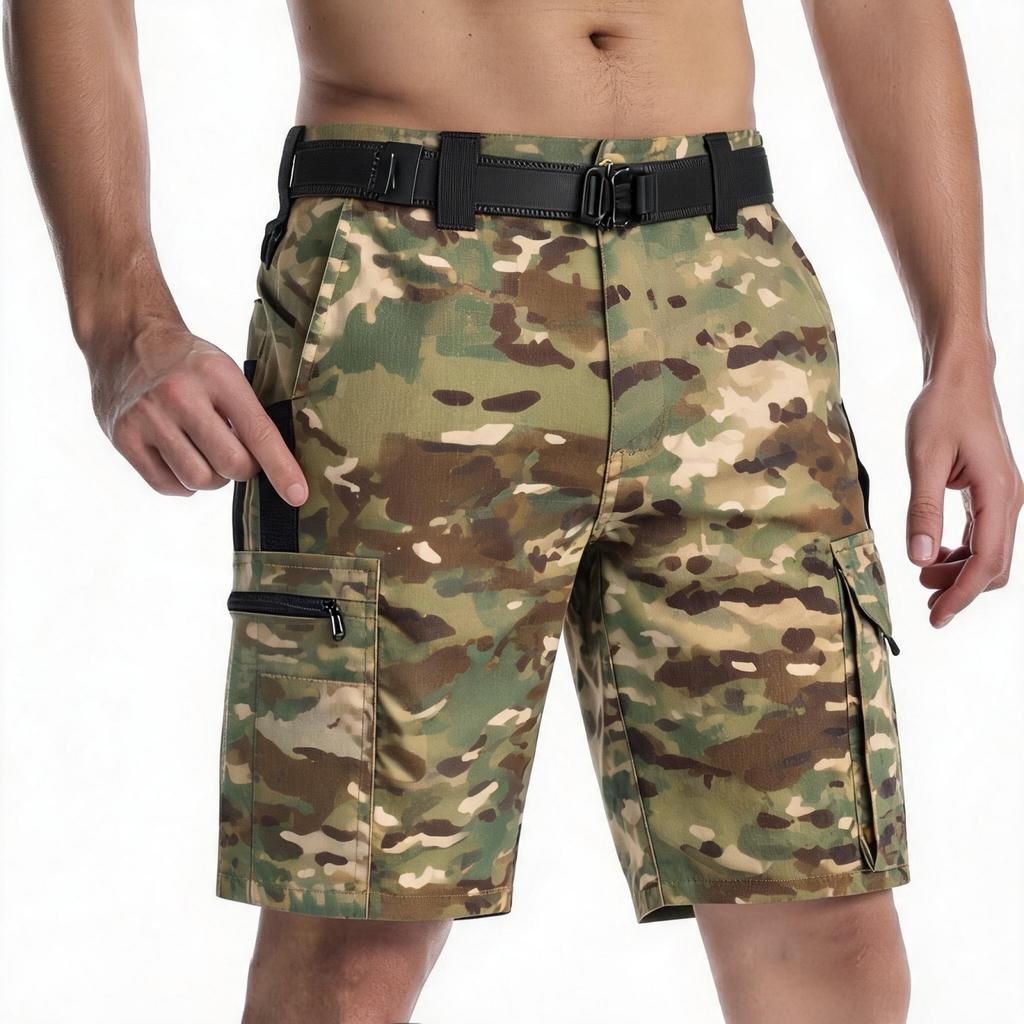 Men Cargo Shorts Multi Pocket Utility Outdoor Work Shorts with Adjustable Waistband and Durable Stitching