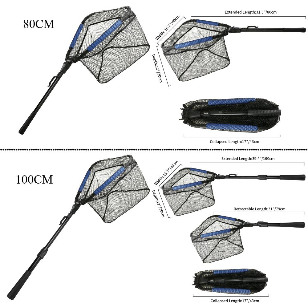 Telescopic Fishing Net with Blue Foam Rubber Coated  Foldable Collapsible Fish Landing Net for Saltwater Freshwater Fish Catch