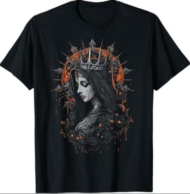 Cool Mother Mary Retro Gothic Goth Catholic Tattoo Art T-Shirt