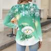 Women's Fashionable Casual V-neck Blouse Button Christmas Printed Long-sleeved Pullover T-shirt Top