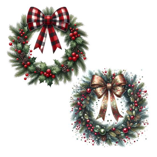 Christmas Wreath Stickers Removable Wall Decals Holiday Pine Cones Bow Wreath Patterns Stickers for Home Window Glass Door Decor