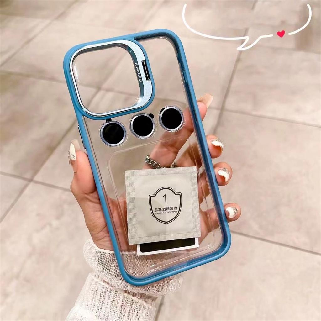 Protetor de anel de metal para lente, suporte para celular, capa protetora para iPhone 15 12 13 14Pro Max Plus 11, proteção de vidro para câmera, capa transparente à prova de choque