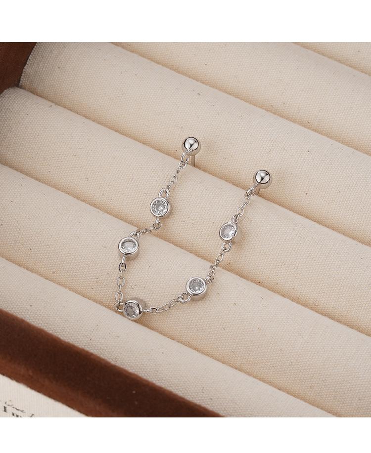 

PANJBJ 925 Sterling Silve Zircon Hoop Earring for Women Chain HipHop Minimalist Trend Fashion Jewelry Gift Dropshipping