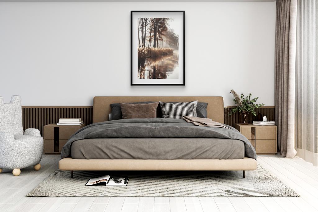 Obraz Plakat czarnej w ramie 50x70 Las Rzeka Ozdoba Boho do Sypialni Salonu
