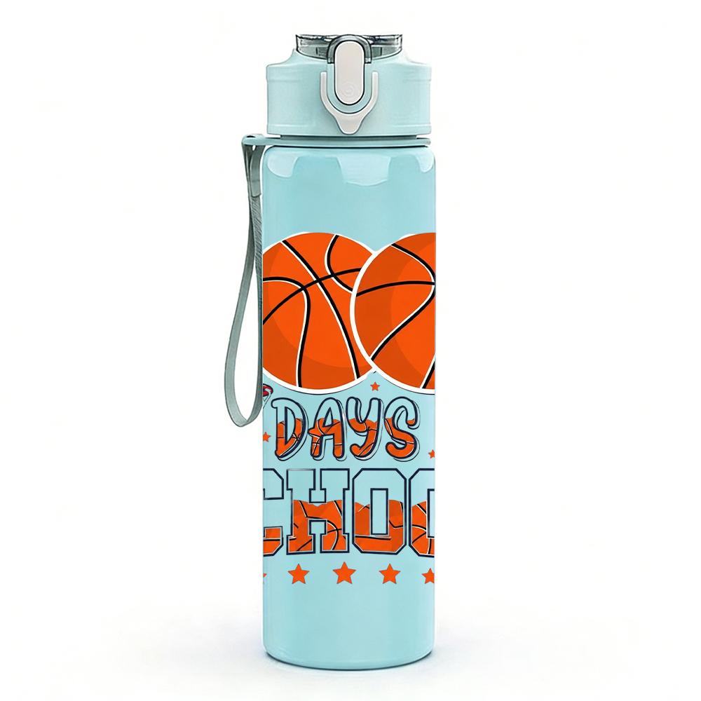1PC Hundred Days School Basketball Text 750ml Color Plastic Water Bottle Leakproof Flip Straw Lid For Sports Office Home Use