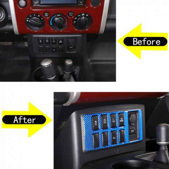 Blue Carbon Fiber Central Console Button Trim For Toyota FJ Cruiser 2007-