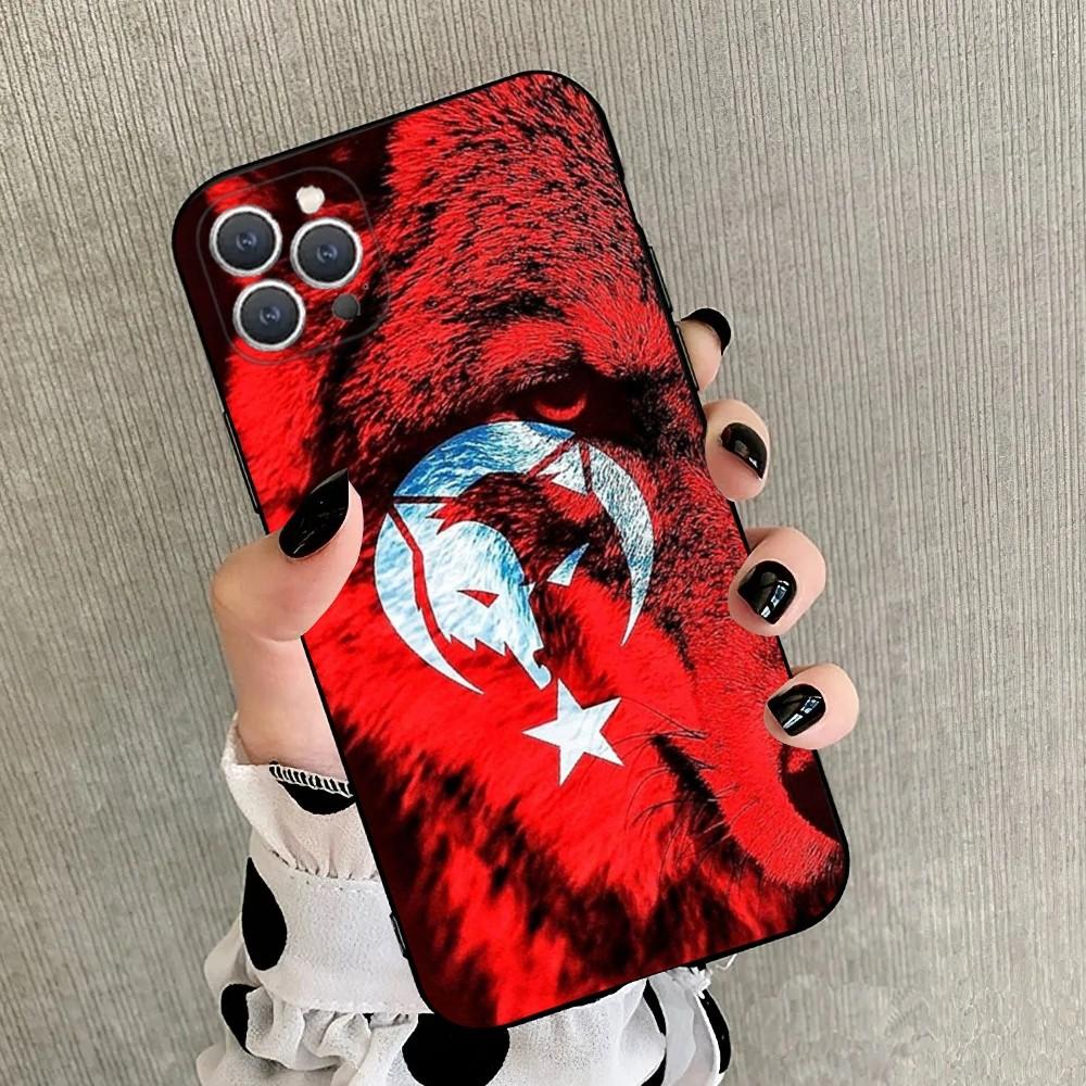 Turk Wolf Turkey Flag Phone Case For iPhone 15,14,13,12,11,Plus,Pro Max,XS,X,XR,SE,Mini,8,7 Soft Silicone Black Cover