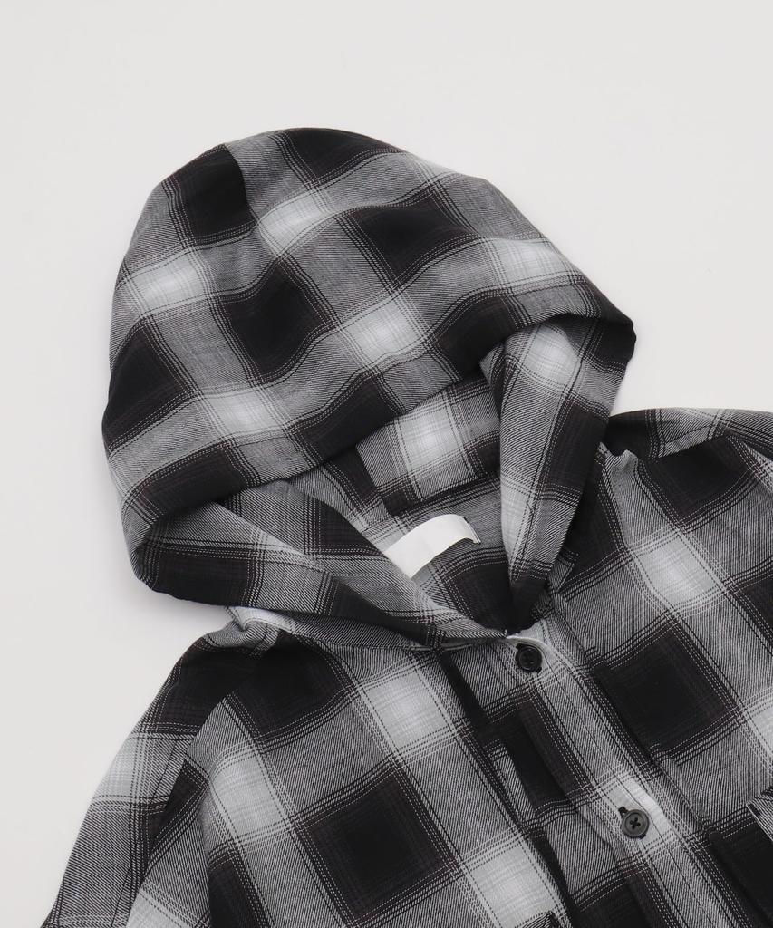 WEGO Hooded Check Big Shirt Black Women's (Small),