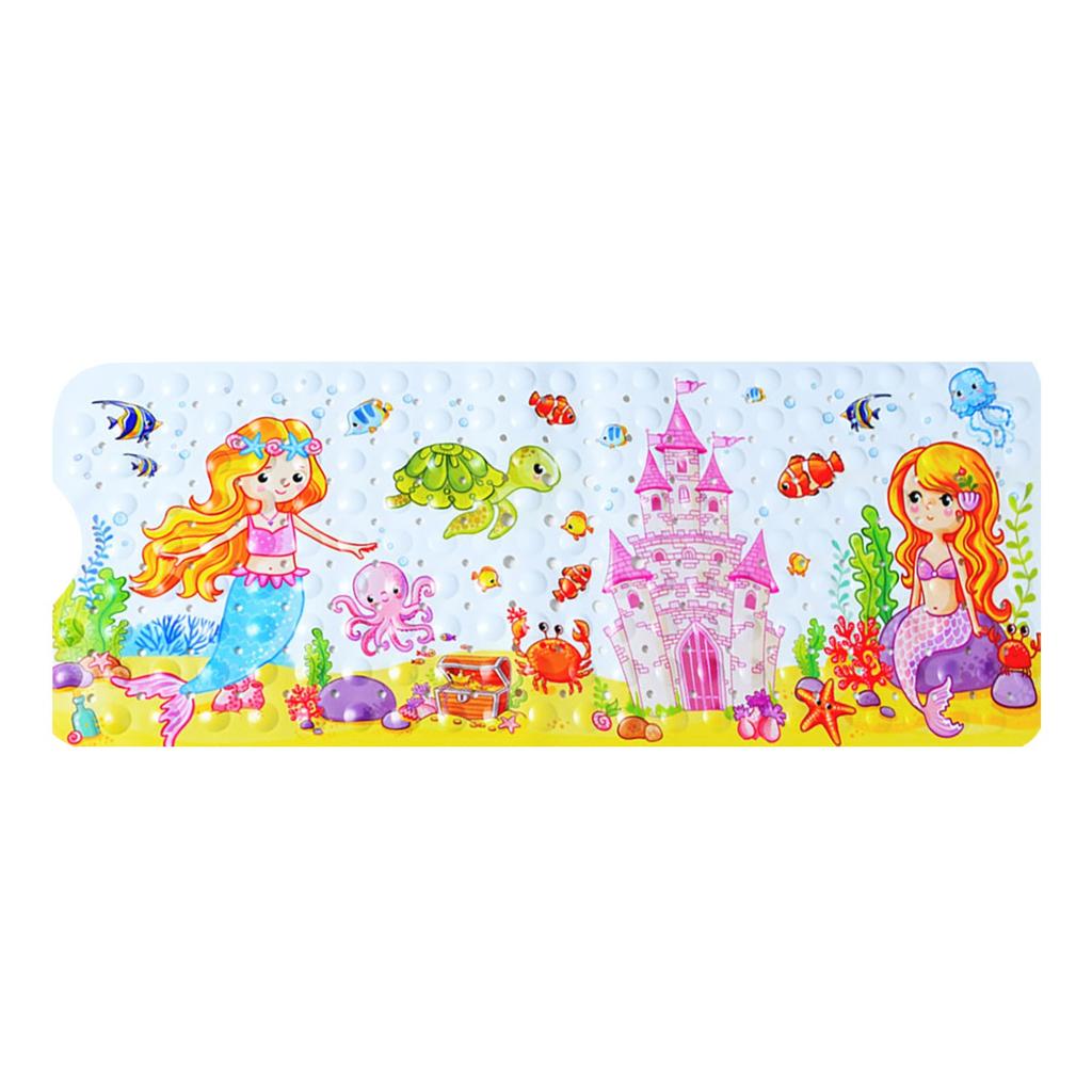 Cartoon Baby Bath Mat, Kids Bathtub Mat Non For Toddler Bath Shower , 39.37In X 15.75In With Holes And Suction Cups Machine Washable
