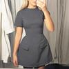 Women's Dress Short Sleeve Round Neck Elegant High Waist Short Dress