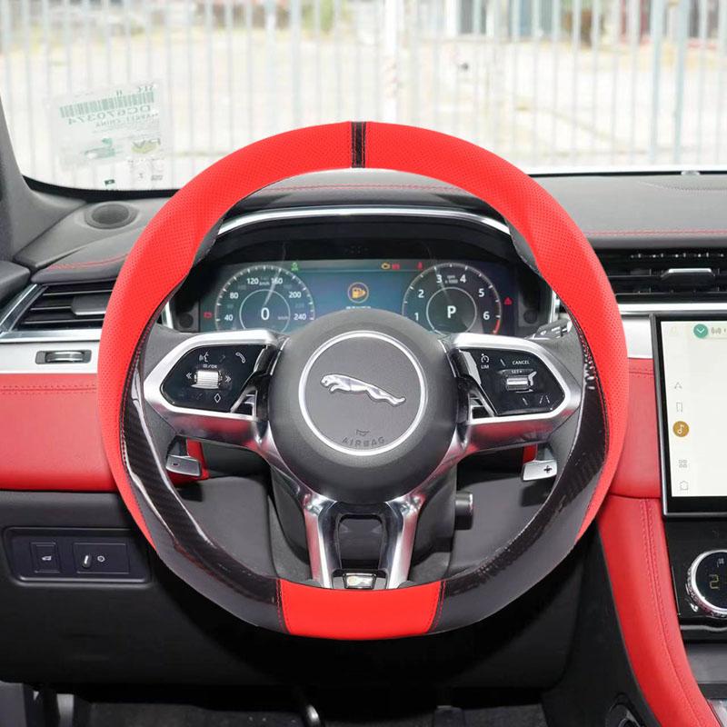 Für Jaguar XF XJ-S XJ-6 X-Type XE F-PACE XK8 XK XKR XFR Anti-Rutsch Atmungsaktives Leder 38CM Auto Lenkradabdeckung Auto Zubehör