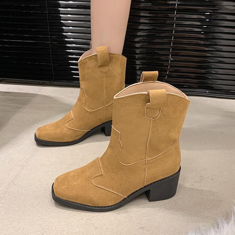 

Осенние новые модные ботинки женские простые на толстом каблуке с высоким голенищем на флисе утолщенные теплые универсальные и удобные женские ботинки 40 коричневый