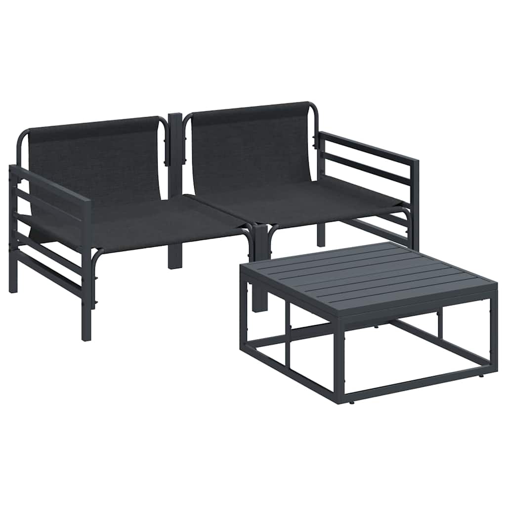 Garden Sofa Set with Cushions 3 Pcs Black Steel