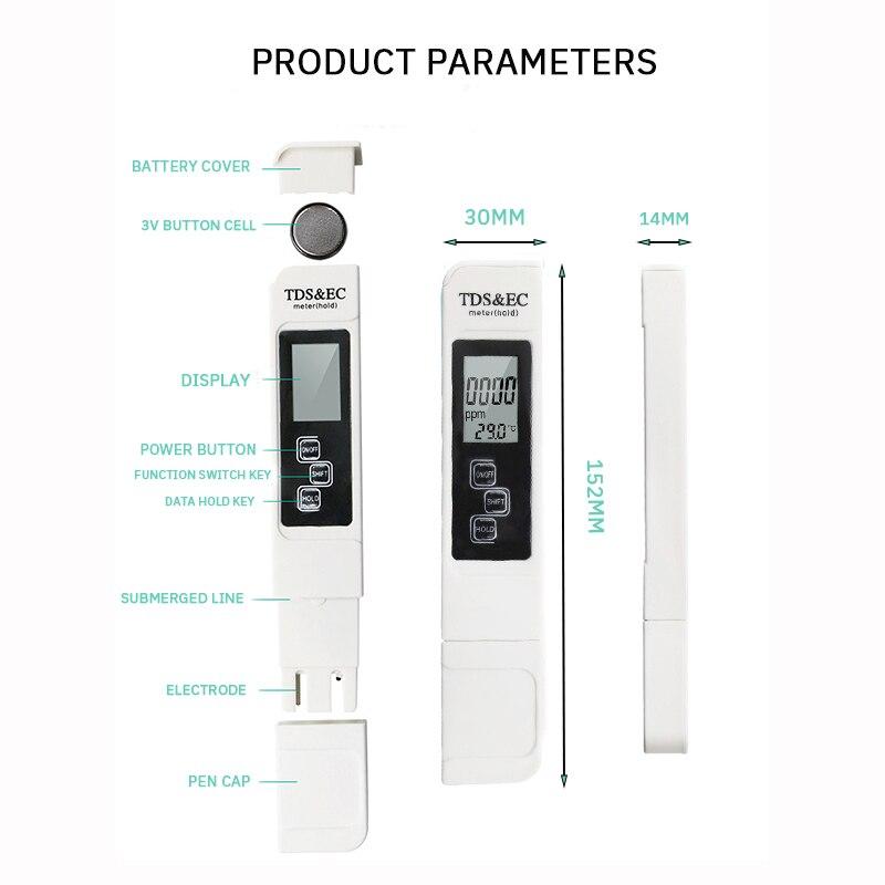 Detection Pen Portable LCD Screen Mineral Conductivity Thermometer Three in One Water Quality Analysis Instrument Pen Tester 1PC