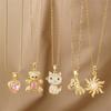 Floral Animal Zircon Necklace For Women With Stainless Steel Chain Elegant Jewelry Gift