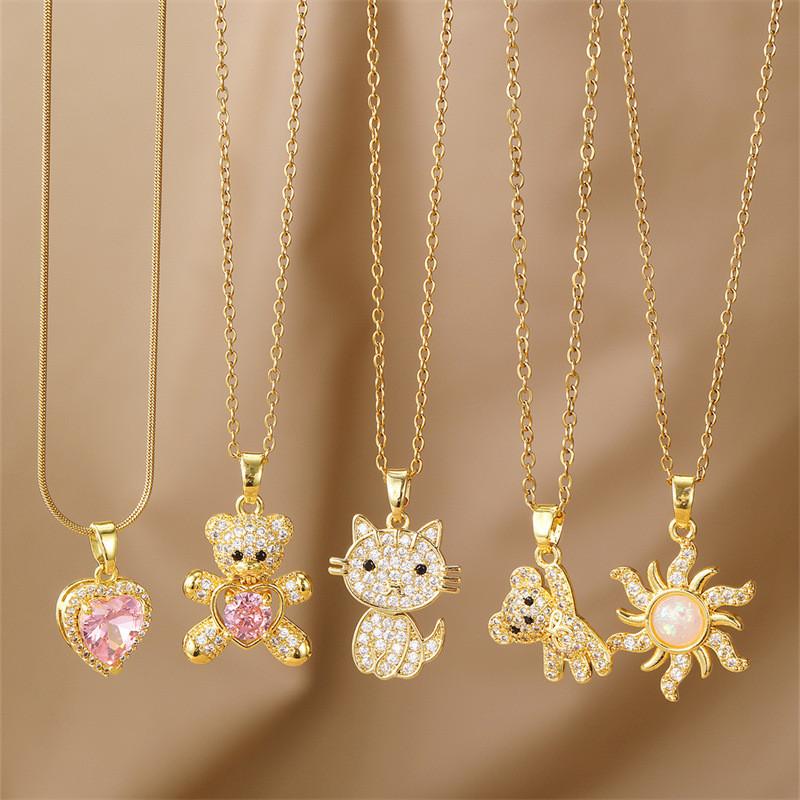 Floral Animal Zircon Necklace For Women With Stainless Steel Chain Elegant Jewelry Gift