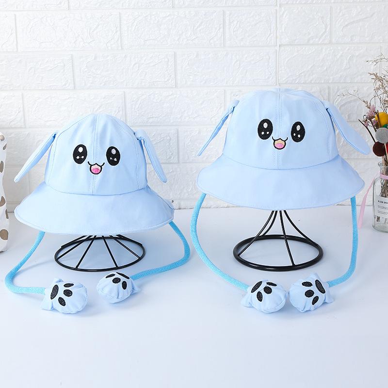Children'S Bucket Hat Men'S And Women'S Cotton Cloth Hats With Moving Ears Cute Rabbit Hats Outdoor Sun Protection Attractions Travel